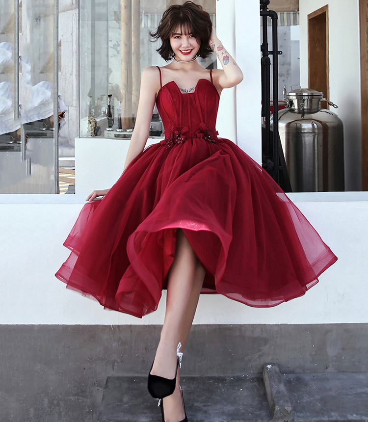 BURGUNDY TULLE SHORT PROM DRESS COCKTAIL DRESS - Fashionpara