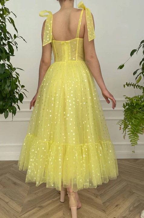 Yellow sweetheart neck tulle short prom dress, yellow evening dress - Fashionpara