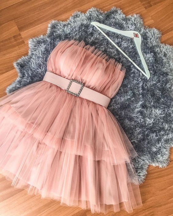 Cheap Homecoming Dress With Ruffles Strapless Tulle Cocktail Dresses - Fashionpara