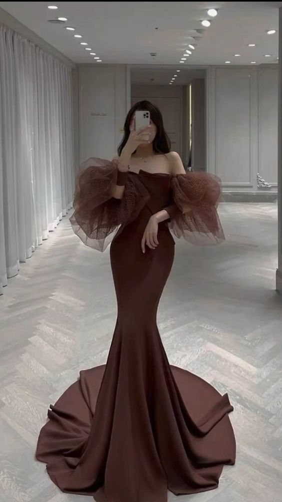 Simple Mermaid Prom Dress Strapless Evening Dress Tulle Sleeves - Fashionpara