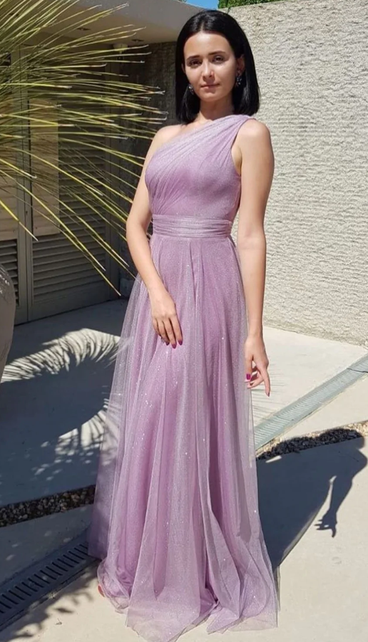 Shiny One Shoulder Purple Long Prom Dresses, Sparkly Purple Formal Evening Dresses Bridesmaid dress - Fashionpara