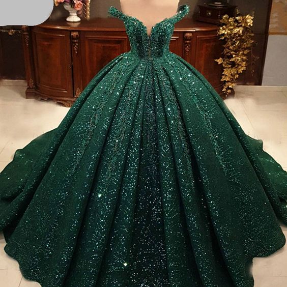 Green Prom Dresses, Sparkly Prom Dresses, Sequins Prom Dresses, Ball Gown Prom Dresses - Fashionpara