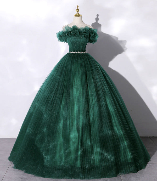 Green tulle long ball gown dress formal dress - Fashionpara