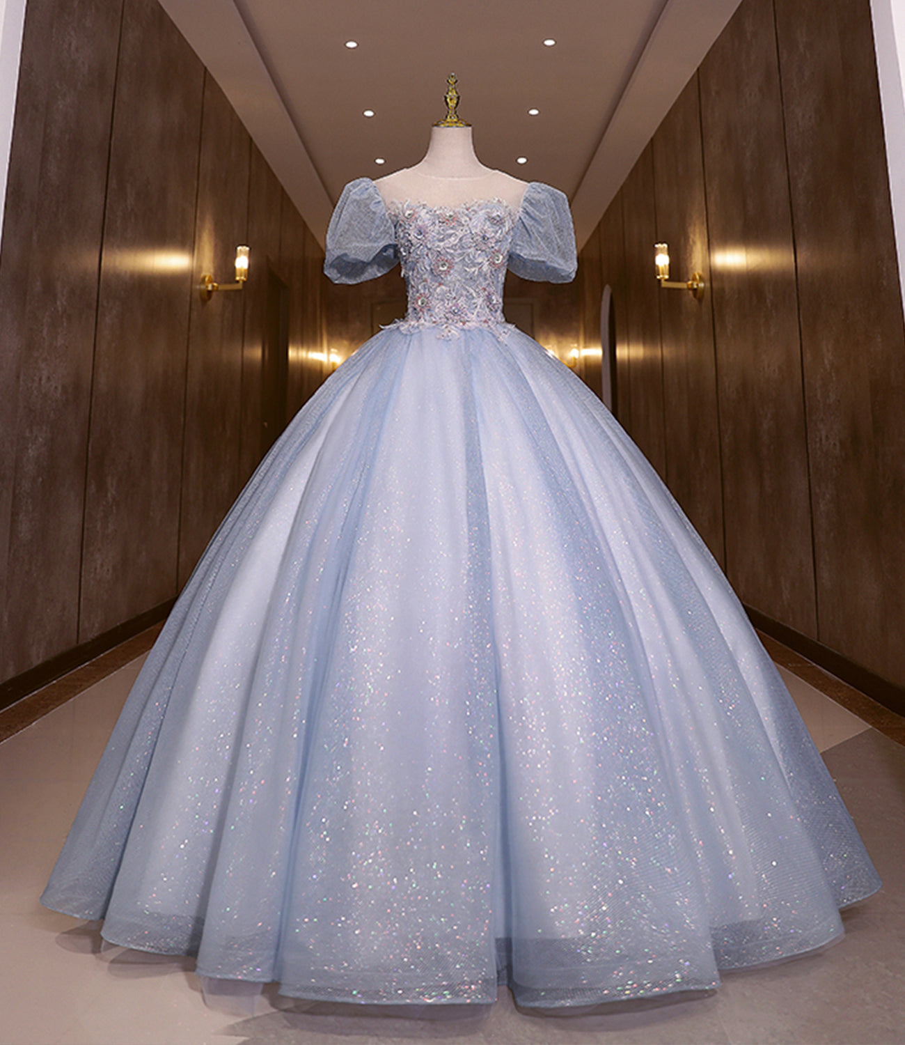 BLUE TULLE LACE LONG BALL GOWN DRESS FORMAL GOWN - Fashionpara