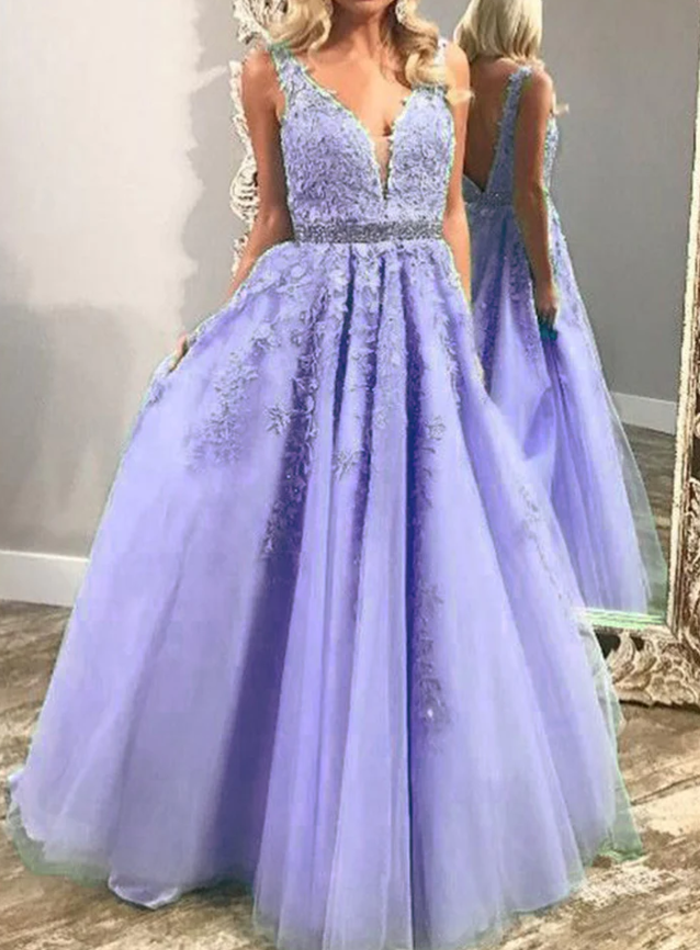 V Neck Long Girls Pageant Dress Prom Graduation Gown with Lace - Fashionpara