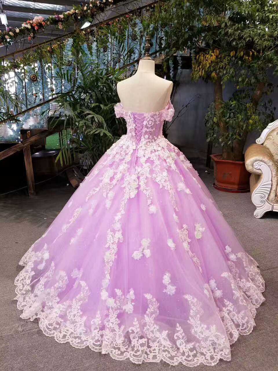 New Arrival Floral Wedding Dresses A-Line Floor Length Lace Up Off The Shoulder Ball Gown With Beads And Appliques - Fashionpara
