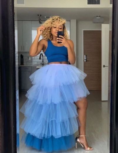 Two Piece Tulle Prom Dress Unique Prom Dress Blue Prom Dress For Women - Fashionpara