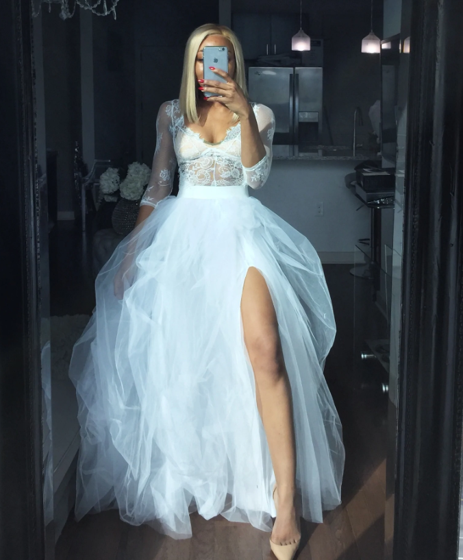 White Lace Tulle Prom Dress Unique Prom Dress - Fashionpara