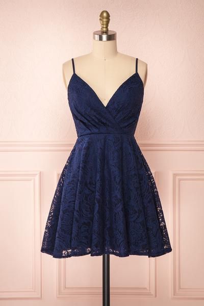 Navy Short Lace Dress Homecoming Dress - Fashionpara