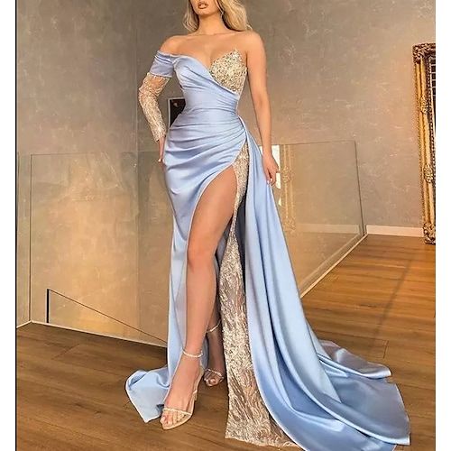Evening Dresses See Through Dress Formal Evening Sweep / Brush Train Long Sleeve Prom Dresses - Fashionpara