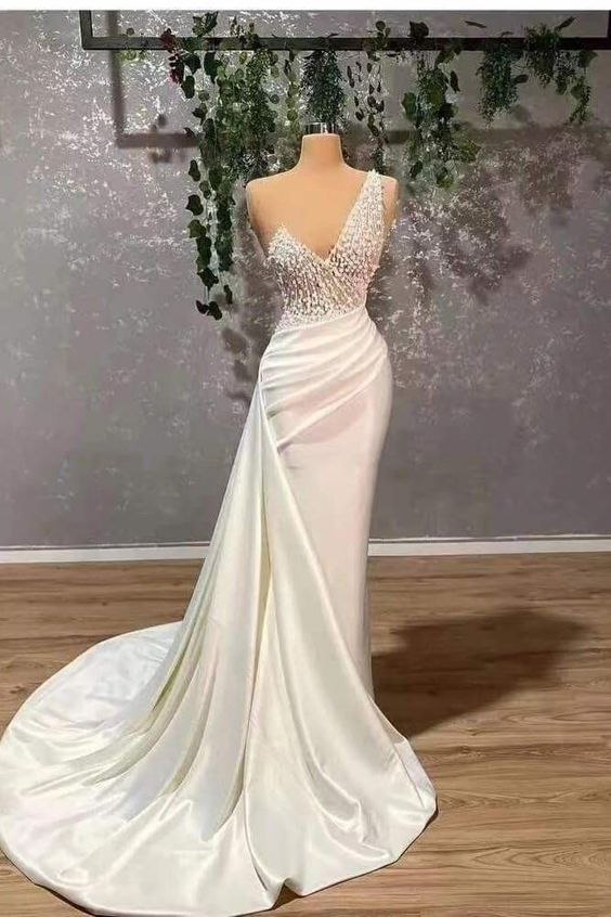 Ivory One-Shoulder Applique Elegant Prom Dress Mermaid With Ruffles - Fashionpara