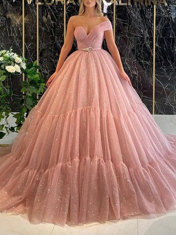 Elegant One-Shoulder Empire Belted A-Line Pink Evening Maxi Dress - Fashionpara