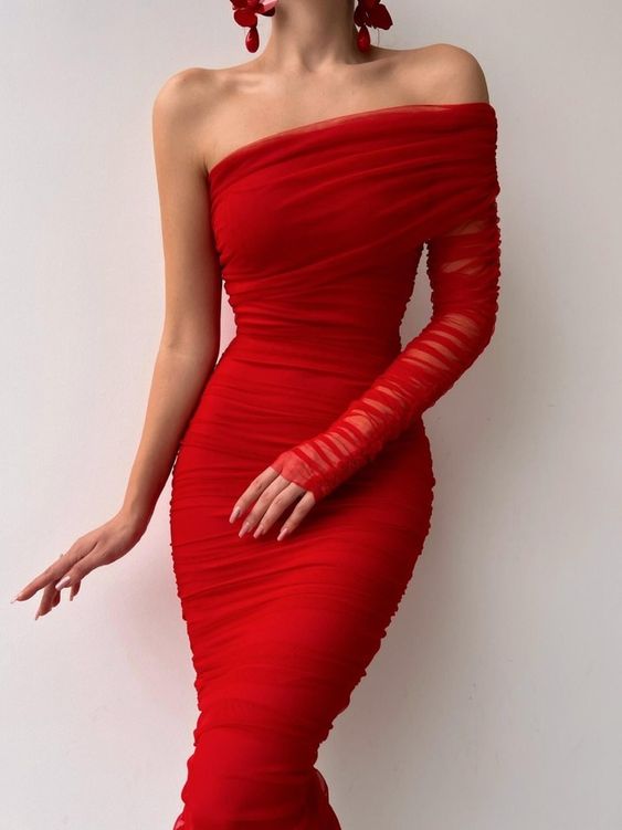 Cocktail dress for wedding guest, tulle red prom dress, formal dress for woman - Fashionpara