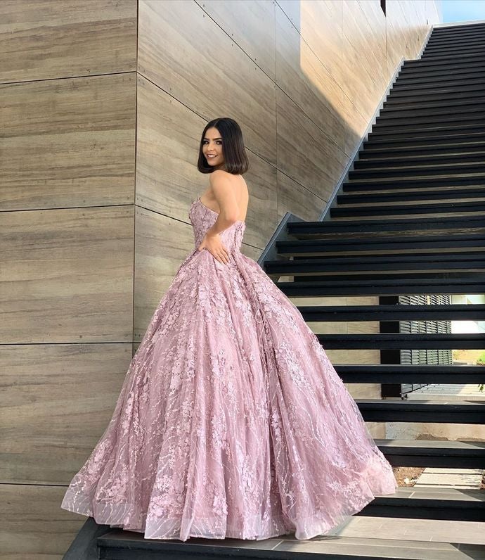 Sweetheart Ball Gown, Long Prom Dress, Pink Prom dress - Fashionpara