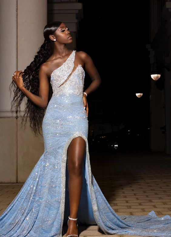 sparkle mermaid sequins long prom dress with slit - Fashionpara