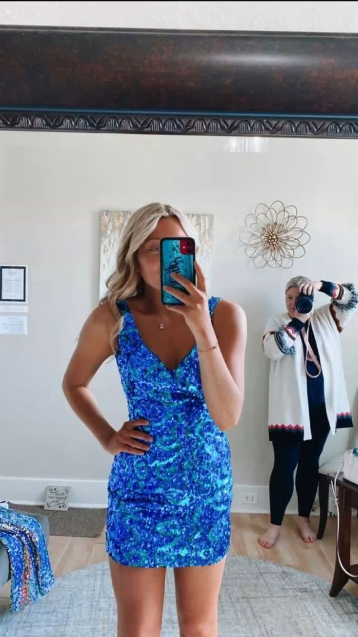 Blue Short Sequin Homecoming Dresses School Party Dress - Fashionpara