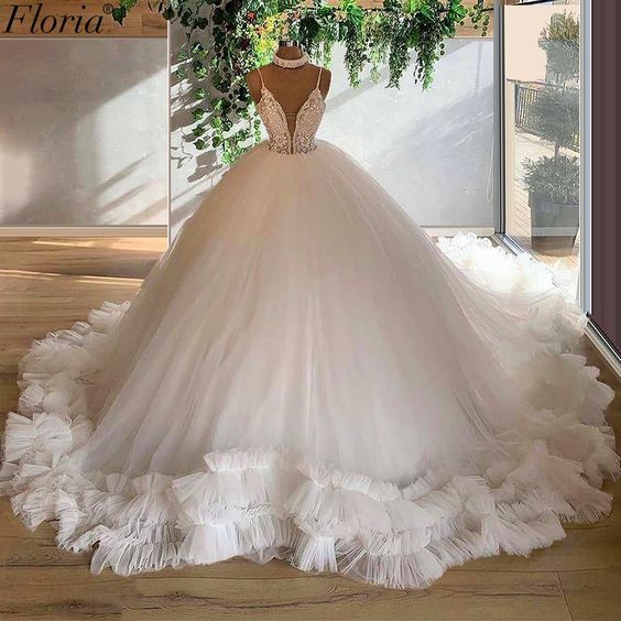 Ball gown white wedding dress , long prom dress A line evening dress - Fashionpara