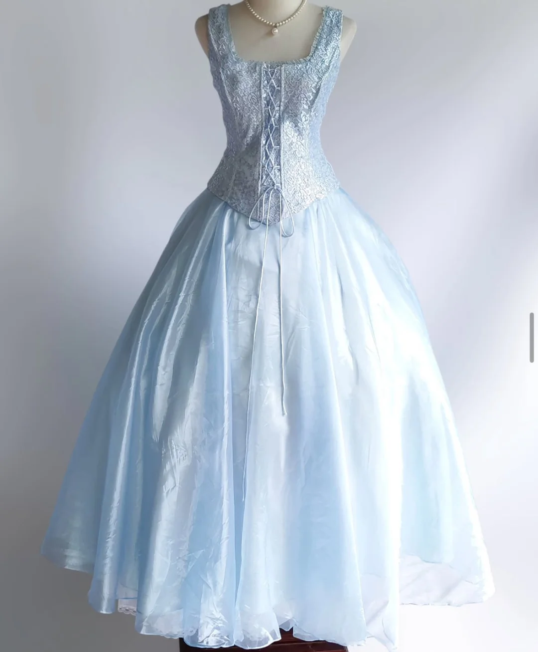 Light Blue Tulle Lace Long Prom Dresses Evening Party Dress - Fashionpara