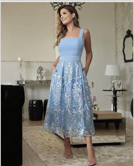 elegant blue prom dresses lace evening gown - Fashionpara