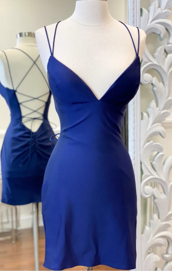 Short Backless Royal Blue Homecoming Dresses Simple Party Dresses - Fashionpara