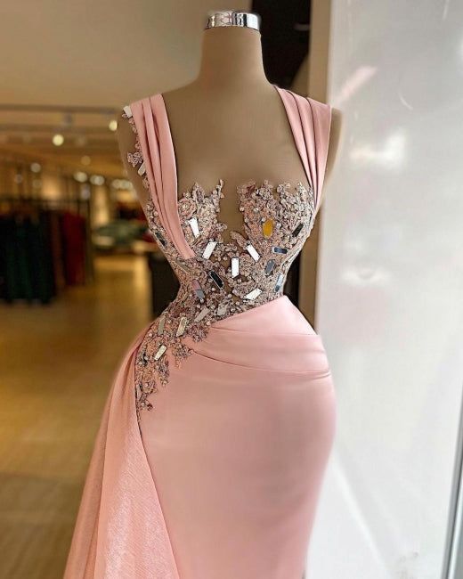Pink Elegant Long Mermaid Prom Dresses With Glitter - Fashionpara