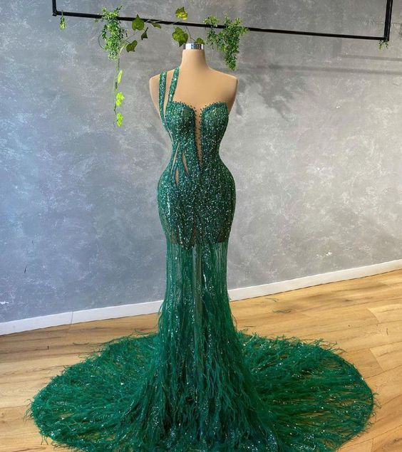 Green mermaid prom dresses evening gowns - Fashionpara