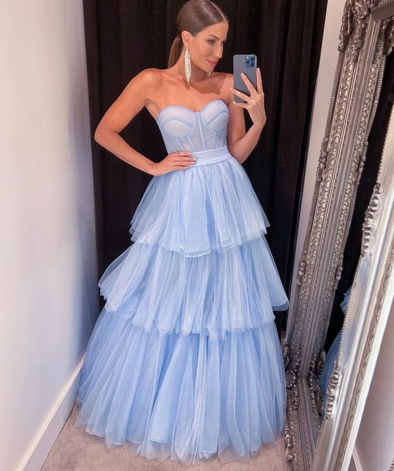 Long Blue Prom Dresses, Popular Newest Evening Dresses, Wedding Guest Dresses - Fashionpara