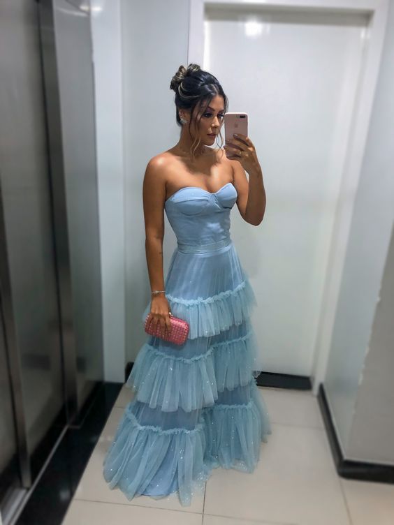 Blue prom dresses,tulle prom dresses, sweetheart prom dresses - Fashionpara