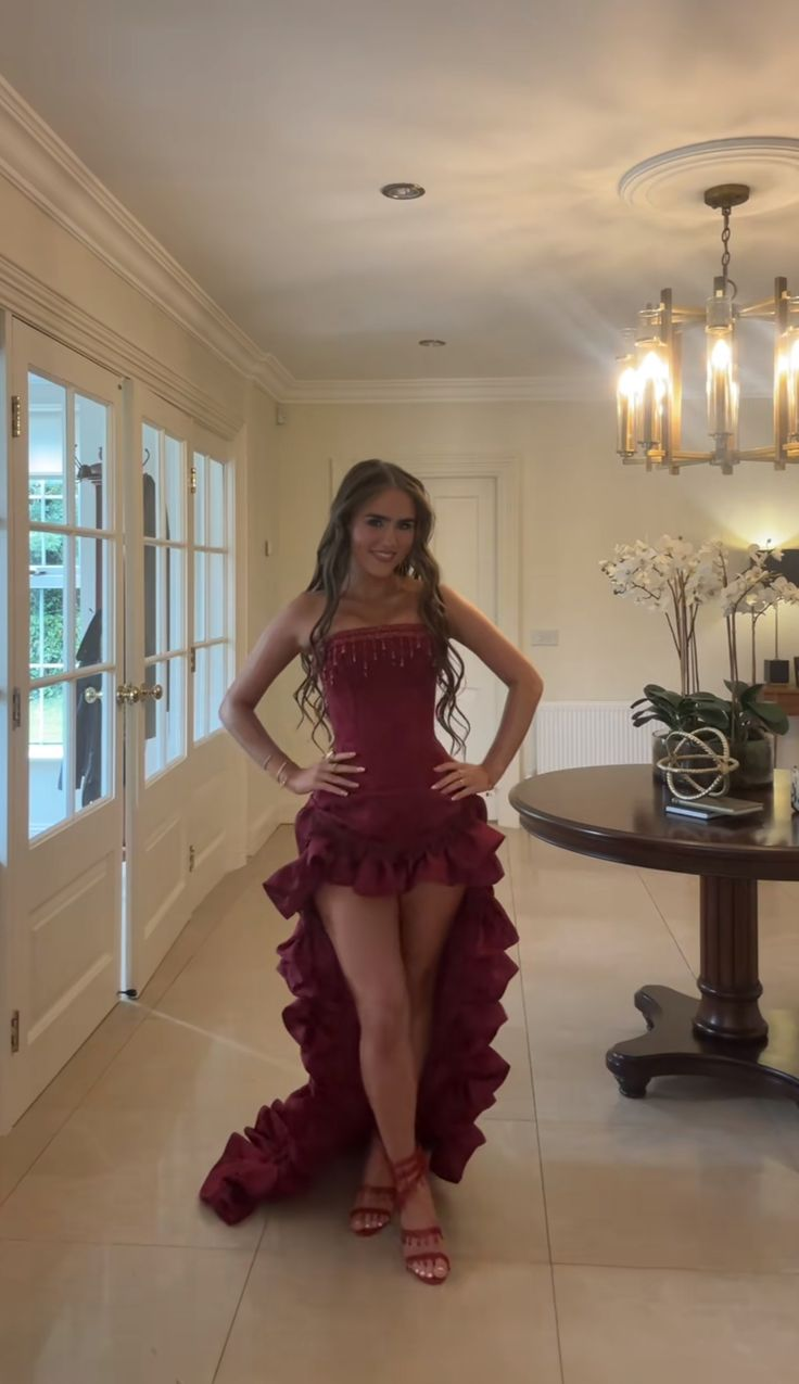 Cute Ruffle Prom Dress Satin Evening Party Dress - Fashionpara