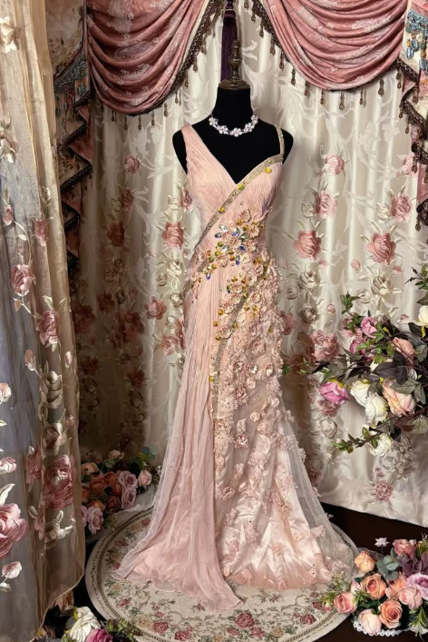 Charming Pink Prom Dress With Flowers Sweet Birthday Dress - Fashionpara