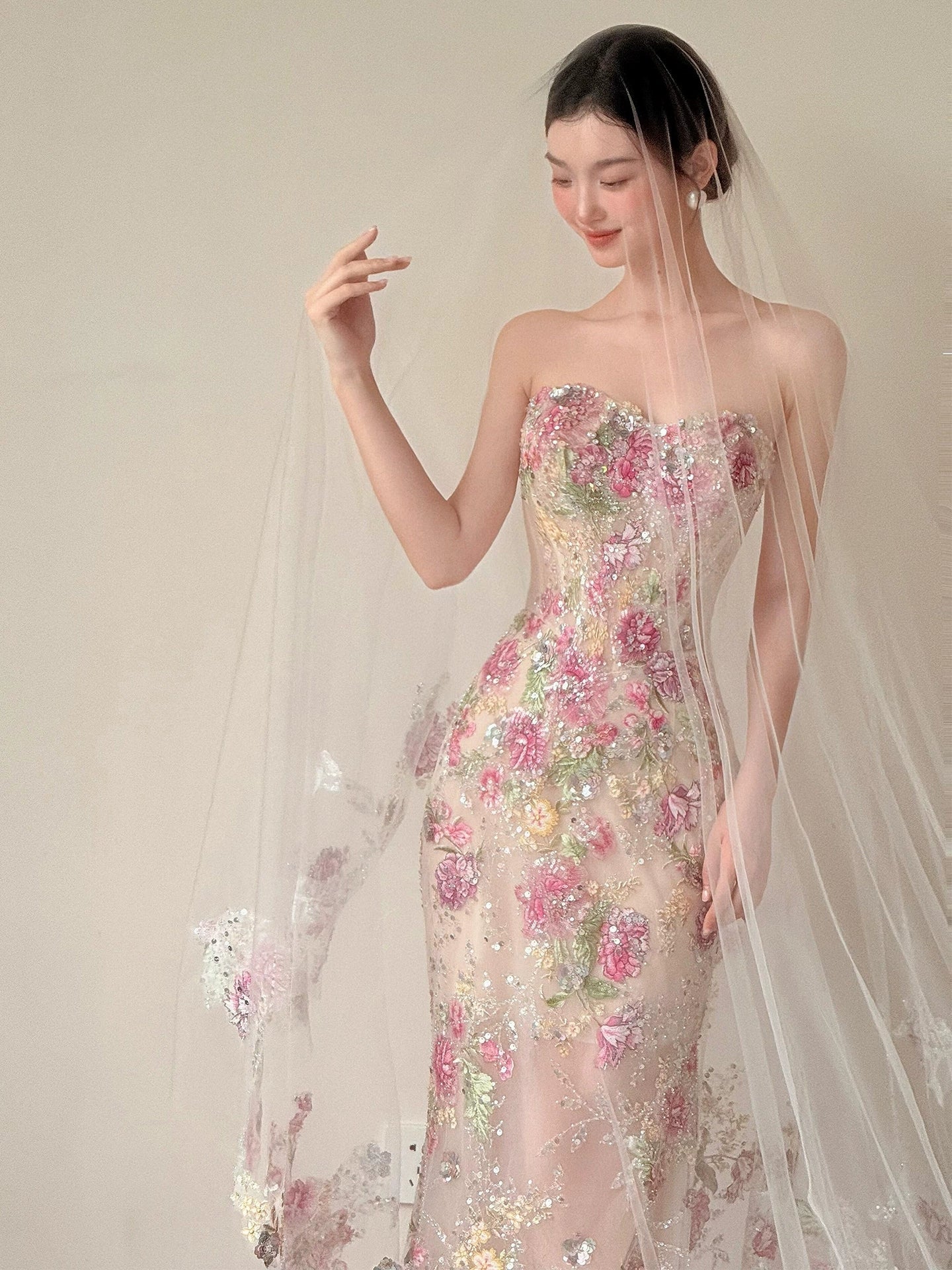 Sweetheart Mermaid Bead Flora Wedding Dress Sexy Evening Dress Prom Dress