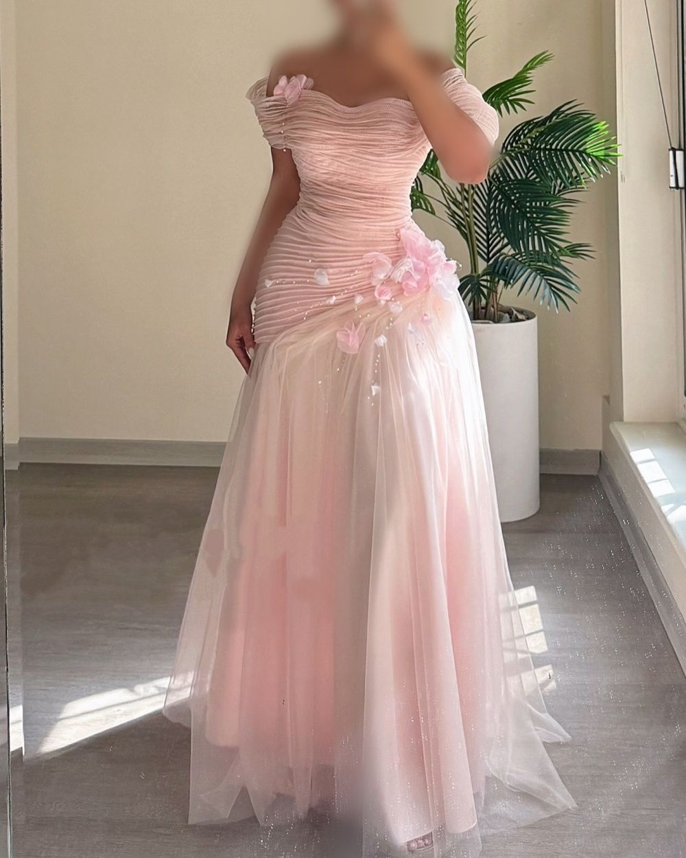 Fashion Classic Tulle Flower A-Line Off-The-Shoulder Long Prom Dresses - Fashionpara