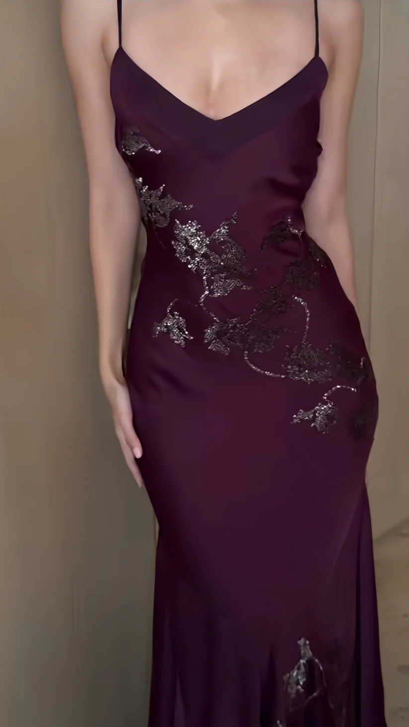 Elegant Purple Chiffon Sheath Long Evening Prom Dresses - Fashionpara