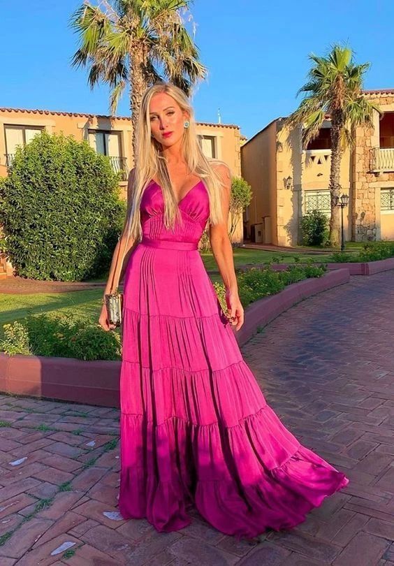 A-Line V Neck Floor Length Prom Dress - Fashionpara