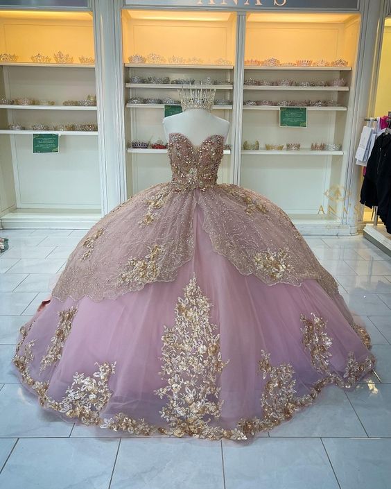 Quinceanera Dresses Lace Applique Beaded Bling Organza Sweet 16 Dress Ball Gown Prom Dress - Fashionpara