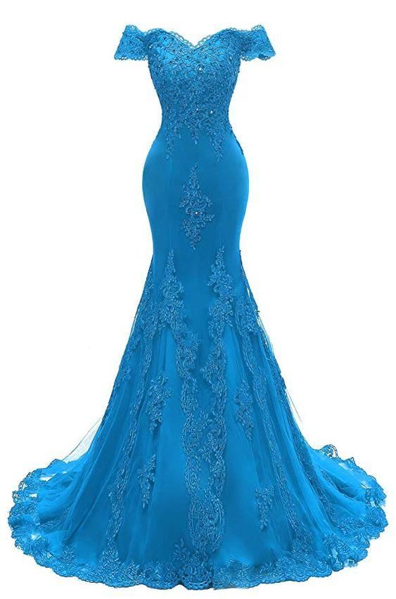Womens V Neckline Mermaid Lace Long Prom Gown - Fashionpara