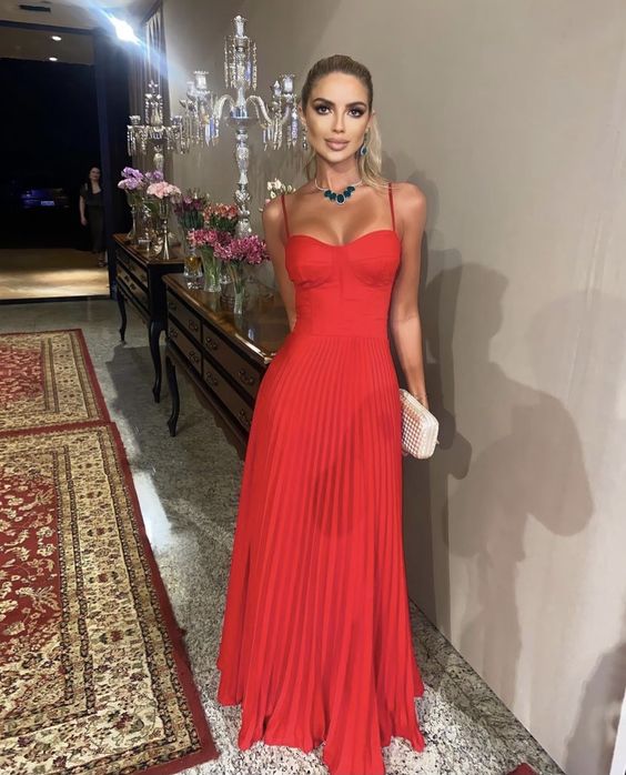 Red sweetheart neck long prom dress, evening dress - Fashionpara