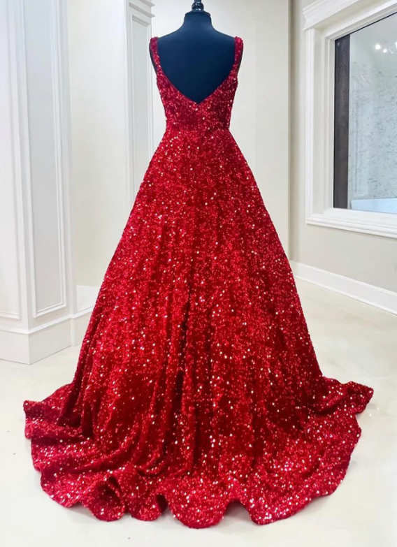 Sequin Backless A-Line Long Prom Gown - Fashionpara