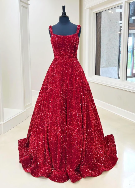 Sequin Backless A-Line Long Prom Gown - Fashionpara