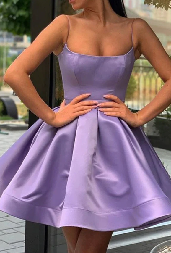 Purple satin short prom dress homecoming dress - Fashionpara