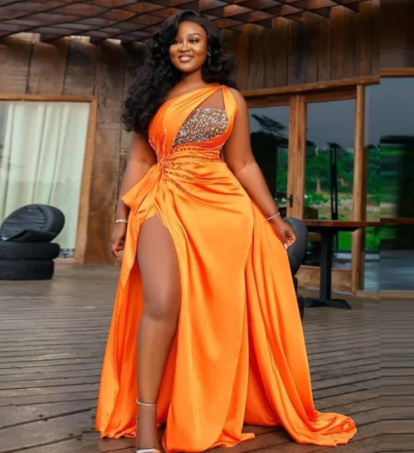 African Orange Sexy One Shoulder Prom Dresses Sequins Beaded Ruffles Evening Gowns High Split Formal Party Dress - Fashionpara