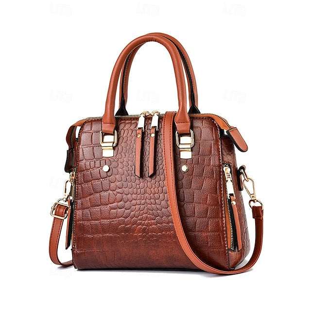 Crocodile Handbag with Leather Faux Tassel Pattern