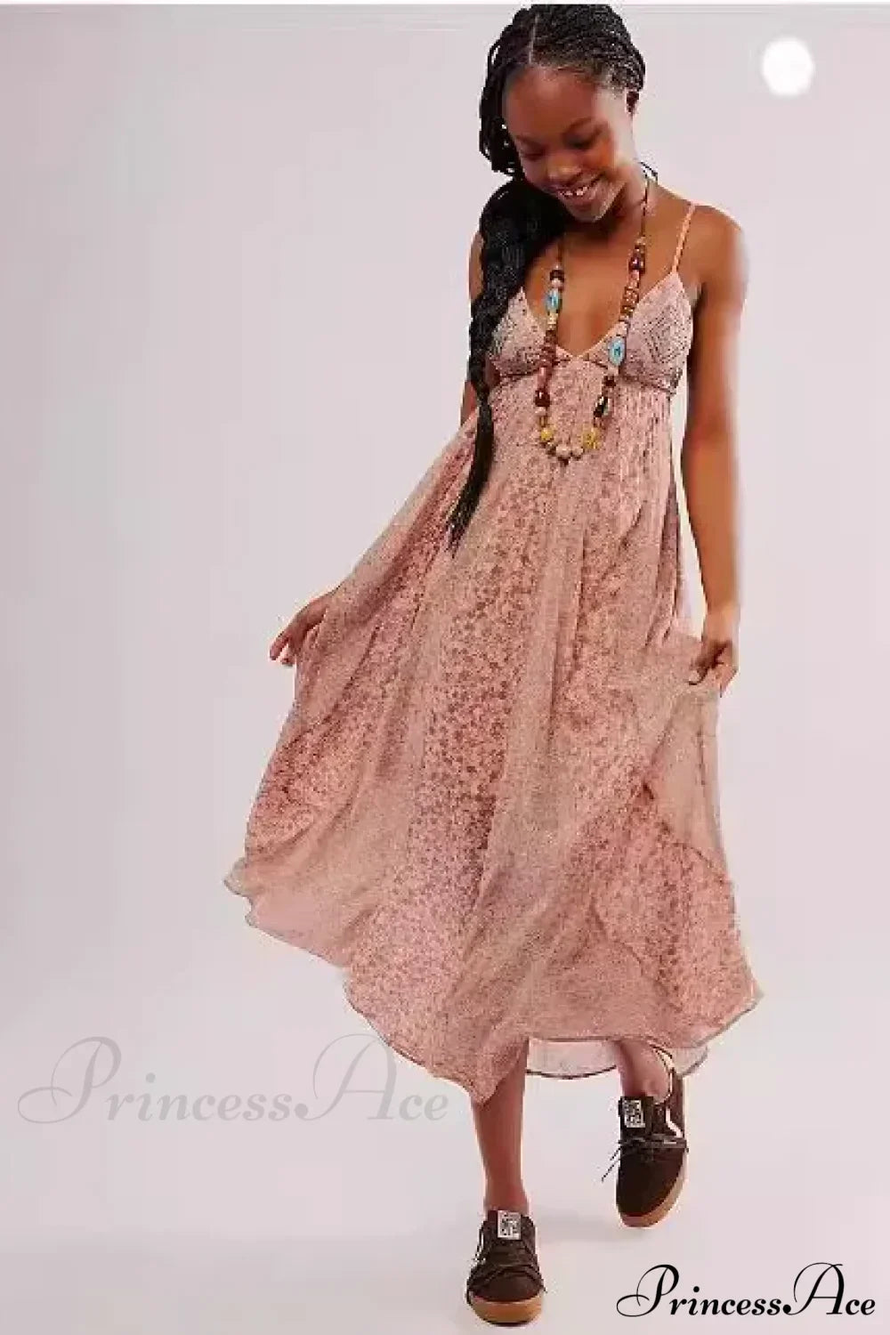 Fine Chiffon Floral Boho Dress Brown / S bohodress-250126