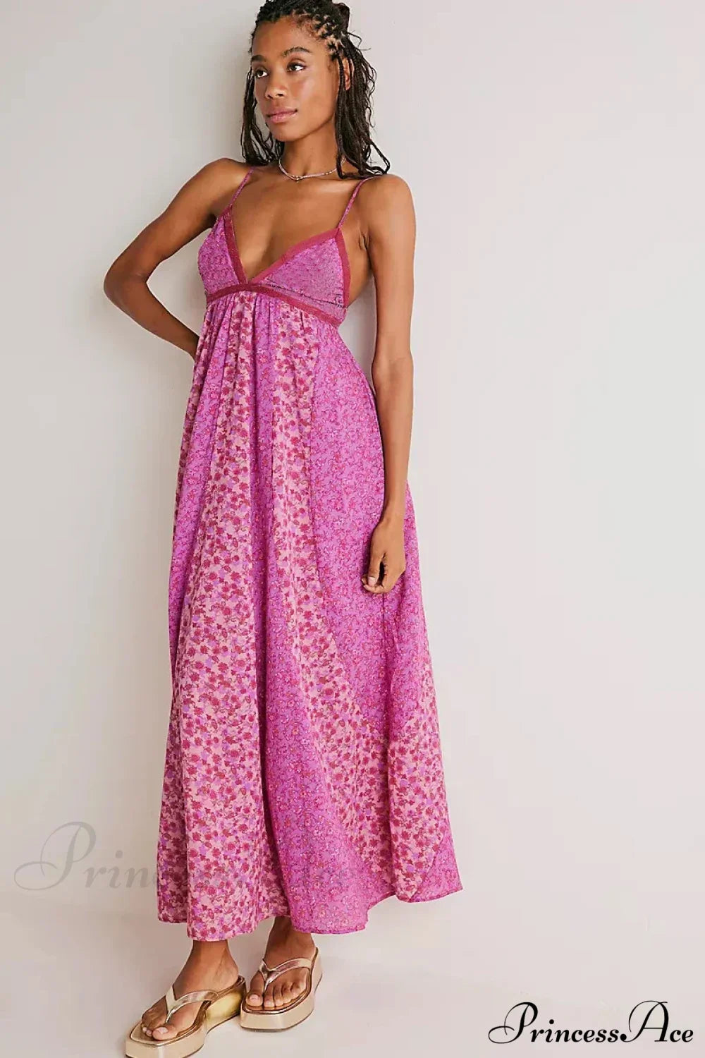 Fine Chiffon Floral Boho Dress Rose Red / S bohodress-250126