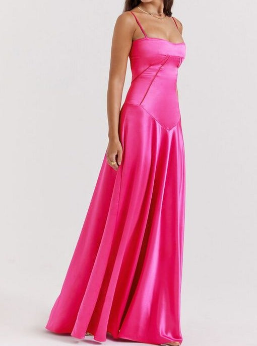 KittenAlarm - Faye Fitted-bodice Lace-up Satin Maxi Dress