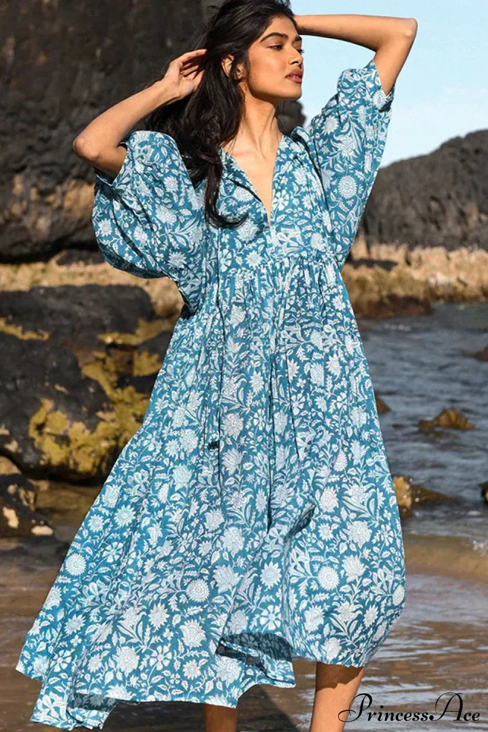 Fitshinling Boho Vintage Lantern Sleeve Dress