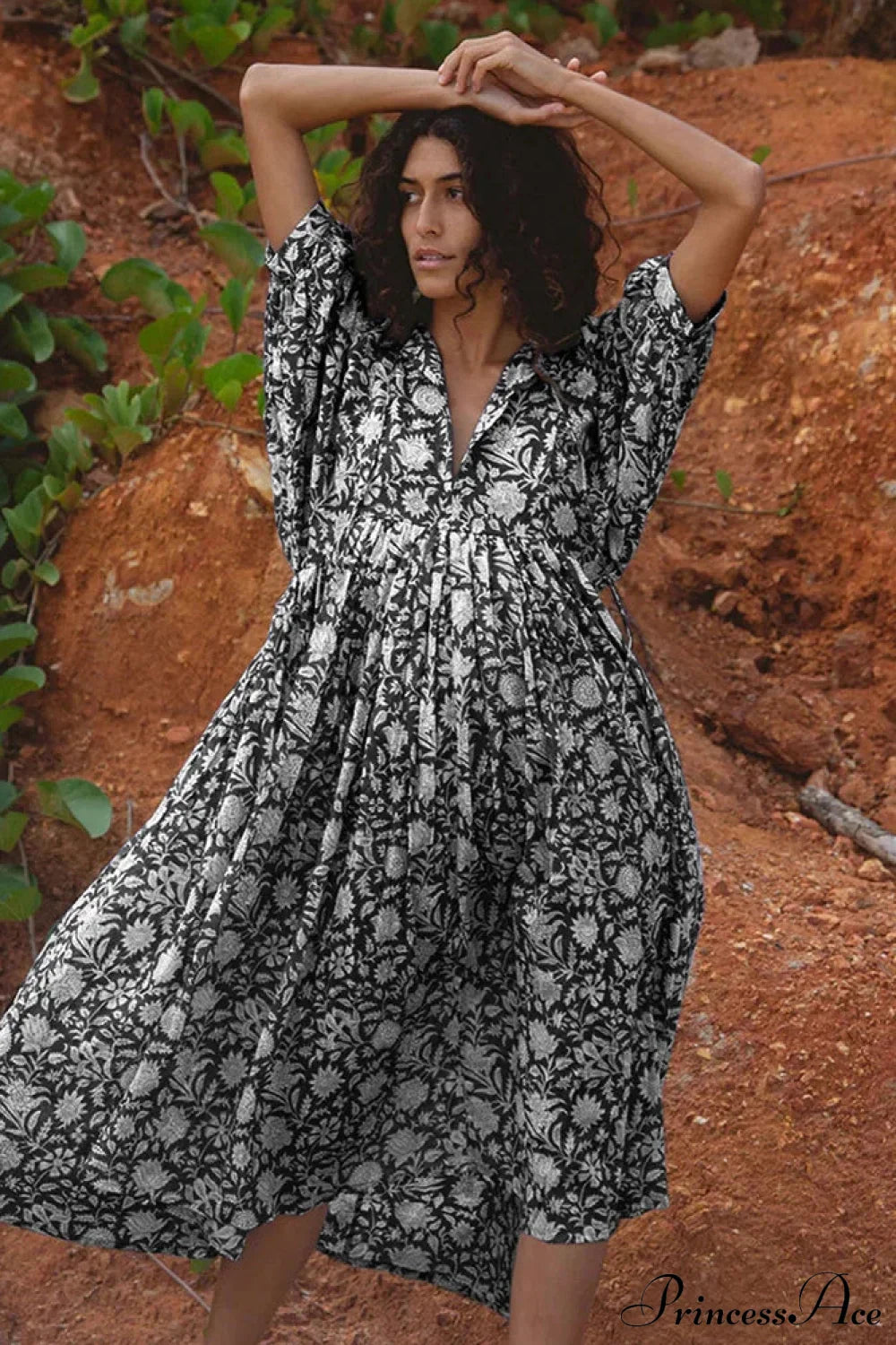 Fitshinling Boho Vintage Lantern Sleeve Dress