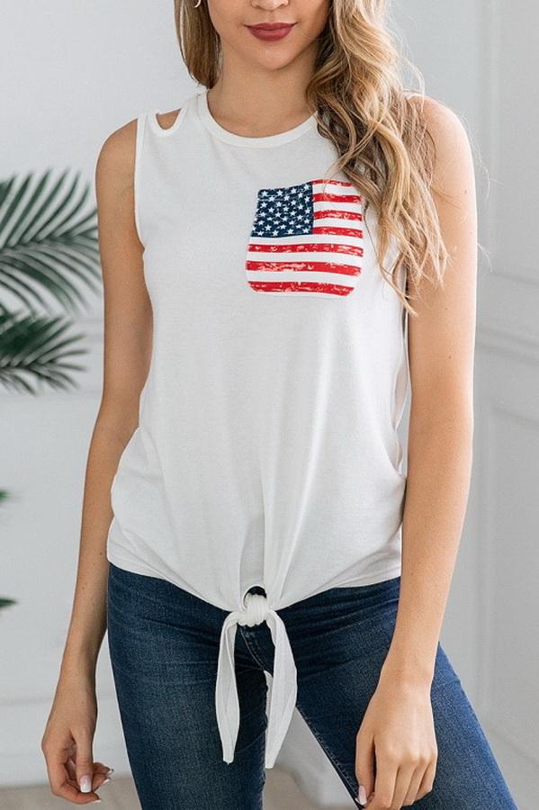 Flag Pattern Print Pocket Short Sleeve T-shirt