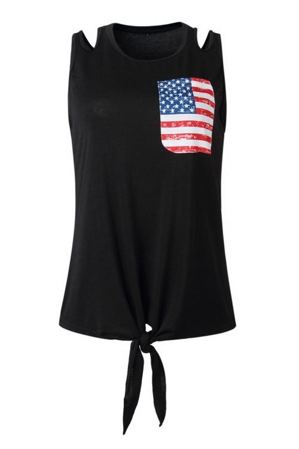 Flag Pattern Print Pocket Short Sleeve T-shirt