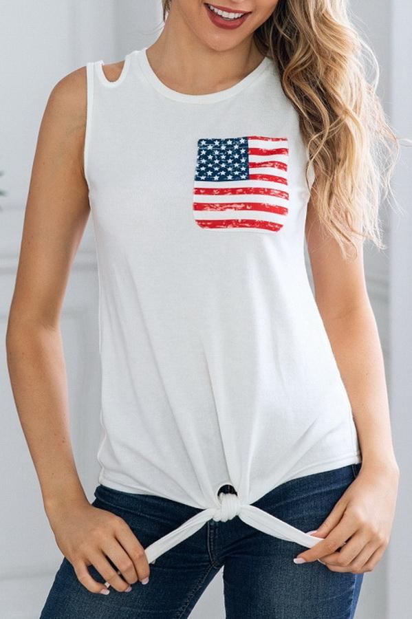 Flag Pattern Print Pocket Short Sleeve T-shirt